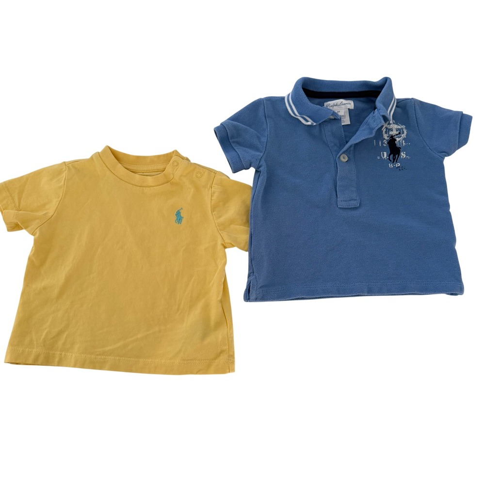 Ralph Lauren Baby Boys Polo Shirt and T-Shirt Set Blue Yellow 3M 6M 2pc Lot
